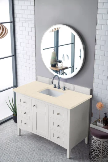 Palisades 48" Single Vanity, Bright White w/ 3 CM Eternal Marfil Quartz Top - Image 3