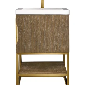 Columbia 24″ Single Vanity, Latte Oak, Radiant Gold w/ White Glossy Composite Stone Top