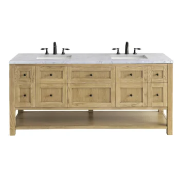 Breckenridge 72" Double Vanity, Light Natural Oak w/ 3 CM Carrara Marble Top - Image 2