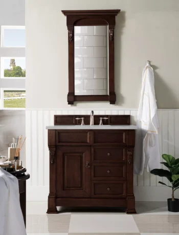 Brookfield 36" Single Vanity, Burnished Mahogany w/ 3 CM Eternal Serena Quartz Top - Image 2