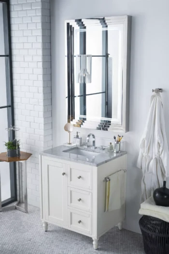 Copper Cove Encore 30" Single Vanity, Bright White w/ 3 CM Carrara Marble Top - Image 2