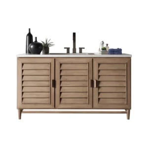 Portland 60″ Single Vanity Whitewashed Walnut w/ 3 CM Eternal Jasmine Pearl Quartz Top