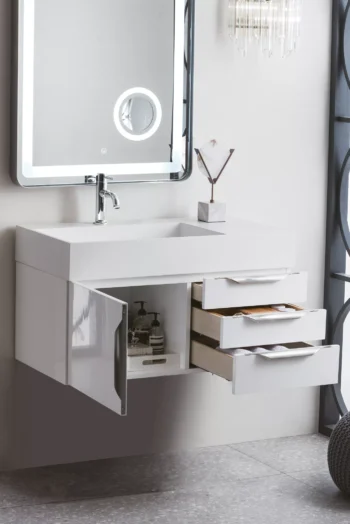 Mercer Island 36" Single Vanity, Glossy White w/ Glossy White Composite Stone Top - Image 4