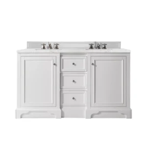 De Soto 60″ Double Vanity, Bright White w/ 3 CM Eternal Jasmine Pearl Quartz Top