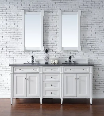 Brittany 72" Double Vanity, Bright White Vanity w/ 3 CM Charcoal Soapstone Quartz Top - Image 2