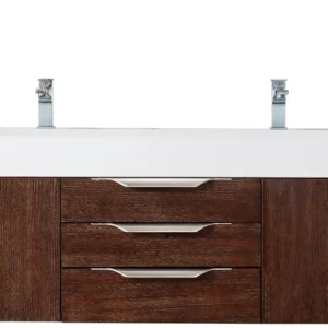 Mercer Island 72″ Double Vanity, Coffee Oak w/ Glossy White Composite Stone Top