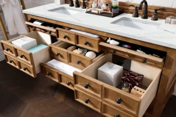 Malibu 72" Double Vanity, Honey Alder w/ 3 CM Ethereal Noctis Quartz Top - Image 4