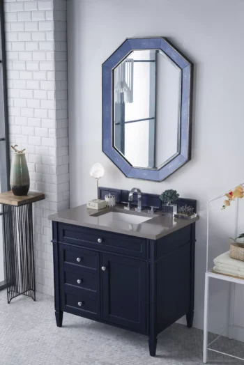 Brittany 36" Single Vanity, Victory Blue w/ 3 CM Grey Expo Top - Image 3