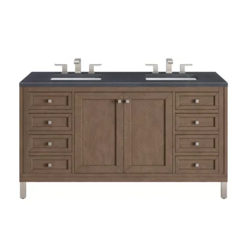 Chicago 60" Double Vanity, Whitewashed Walnut w/ 3 CM Charcoal Soapstone Quartz Top