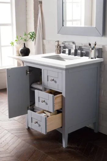 Palisades 30" Single Vanity, Silver Gray w/ 3 CM White Zeus Quartz Top - Image 4