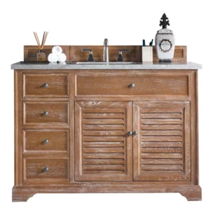 Savannah 48″ Single Vanity, Driftwood w/ 3 CM Carrara Marble Top