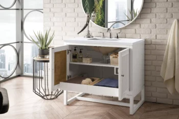 Athens 36" Single Vanity, Glossy White w/ 3 CM Arctic Fall Solid Surface Top - Image 6