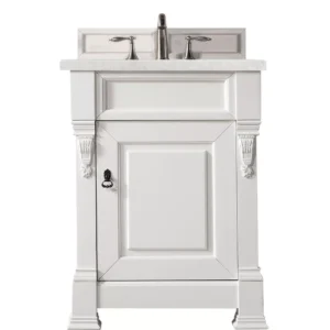 Brookfield 26″ Single Vanity, Bright White w/ 3 CM Eternal Jasmine Pearl Quartz Top