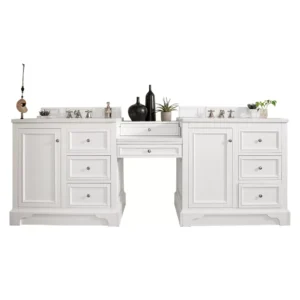 De Soto 94″ Double Vanity Set, Bright White w/ 3 CM White Zeus Quartz Top