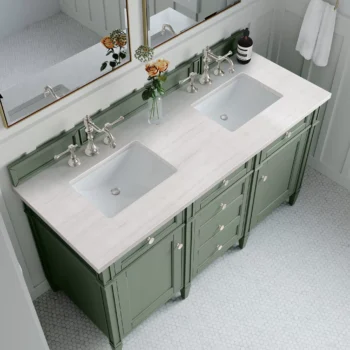 Brittany 60" Double Vanity, Smokey Celadon w/ 3 CM Arctic Fall Top - Image 5