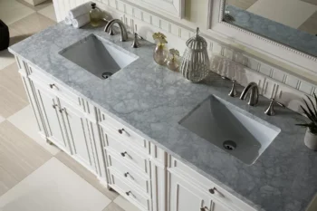 Bristol 72" Double Vanity, Bright White w/ 3 CM Carrara Marble Top - Image 6