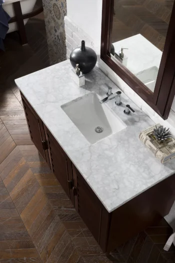 Portland 48" Single Vanity, Burnished Mahogany w/ 3 CM Carrara Marble Top - Image 5