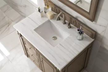 Bristol 36" Single Vanity, Whitewashed Walnut w/ 3 CM Arctic Fall Solid Surface Top - Image 5