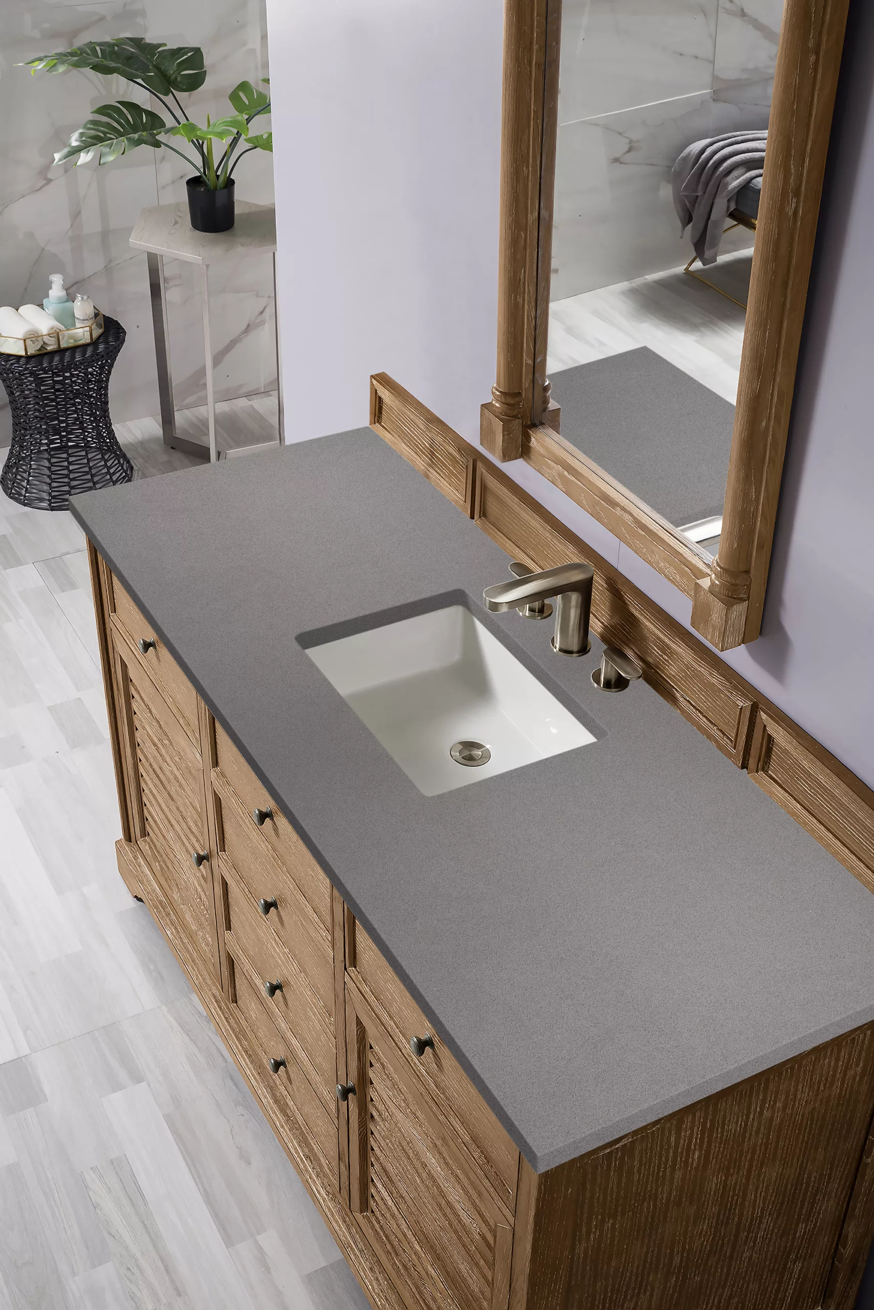 Savannah 60" Single Vanity, Driftwood w/ 3 CM Grey Expo Quartz Top - Image 3
