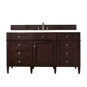 Brittany 60" Single Vanity, Burnished Mahogany w/ 3 CM White Zeus Quartz Top