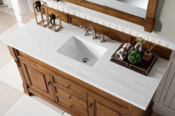 Brookfield 60" Single Vanity, Country Oak w/ 3 CM Arctic Fall Solid Surface Top - Image 3