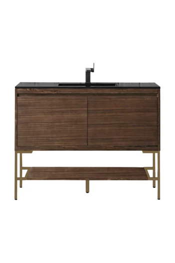 Milan 47.3" Single Vanity, Mid-Century Walnut, Radiant Gold w/ Charcoal Black Composite Stone Top