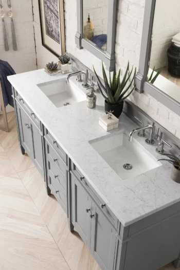 Brittany 72" Double Vanity, Urban Gray w/ 3 CM Eternal Jasmine Pearl Quartz Top - Image 3