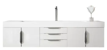 Mercer Island 72" Single Vanity, Glossy White w/ Glossy White Composite Stone Top