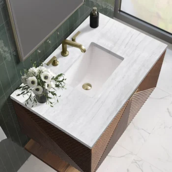 Marcello 36" Single Vanity, Chestnut w/ 3 CM Arctic Fall Top - Image 5