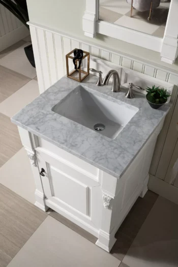 Brookfield 26" Single Vanity, Bright White w/ 3 CM Carrara Marble Top - Image 6