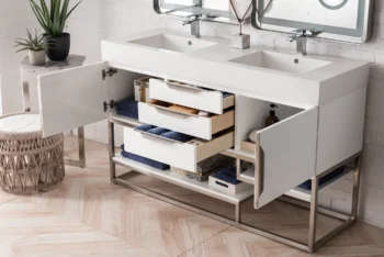 Columbia 59" Double Vanity, Glossy White w/ Glossy White Composite Stone Top - Image 4
