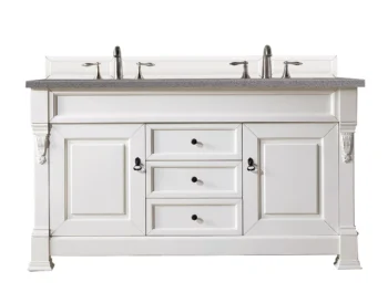 Brookfield 60" Double Vanity, Bright White w/ 3 CM Grey Expo Quartz Top