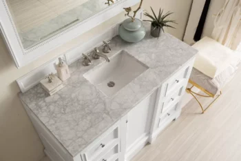 De Soto 48" Single Vanity, Bright White w/ 3 CM Carrara Marble Top - Image 3