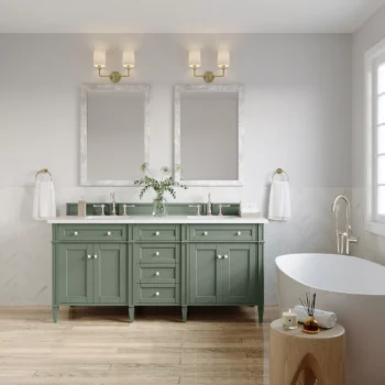 Brittany 72" Double Vanity, Smokey Celadon w/ 3 CM White Zeus Top - Image 3