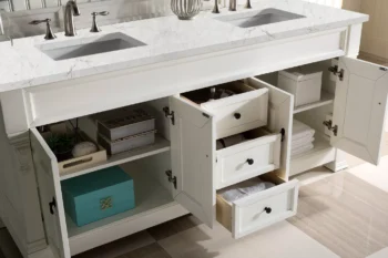 Brookfield 72" Double Vanity, Bright White w/ 3 CM Eternal Jasmine Pearl Quartz Top - Image 4