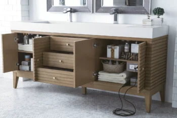 Linear 72" Double Vanity Whitewashed Walnut w/ Glossy White Composite Stone Top - Image 4