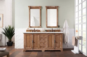 Providence 72" Double Vanity, Driftwood w/ 3 CM Ethereal Noctis Quartz Top - Image 2