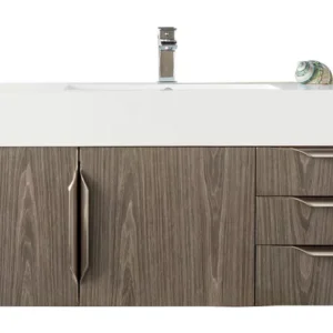 Mercer Island 48″ Single Vanity, Ash Gray w/ Glossy White Composite Stone Top
