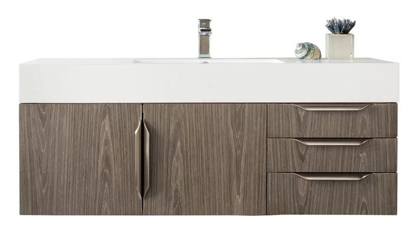 Mercer Island 48" Single Vanity, Ash Gray w/ Glossy White Composite Stone Top