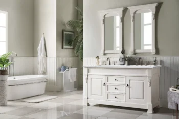 Brookfield 60" Double Vanity, Bright White w/ 3 CM Ethereal Noctis Quartz Top - Image 2