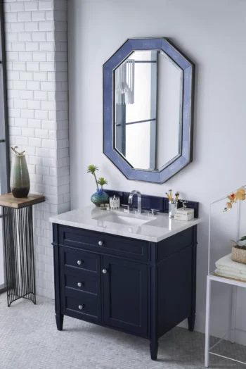 Brittany 36" Single Vanity, Victory Blue w/ 3 CM Carrara Marble Top - Image 3