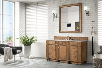 Bristol 60" Single Vanity, Saddle Brown w/ 3 CM White Zeus Quartz Top - Image 3