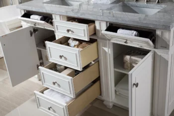Bristol 60" Double Vanity, Bright White w/ 3 CM Carrara Marble Top - Image 5