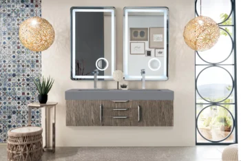 Mercer Island 59" Double Vanity, Ash Gray w/ Dusk Grey Glossy Composite Stone Top - Image 2
