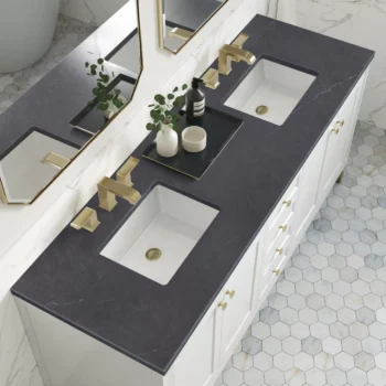 Chicago 72" Double Vanity, Glossy White w/ 3 CM Charcoal Soapstone Top - Image 4