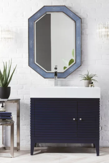 Linear 36" Single Vanity, Victory Blue w/ Glossy White Composite Stone Top - Image 2