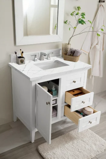 Palisades 36" Single Vanity, Bright White w/ 3 CM Ethereal Noctis Quartz Top - Image 4