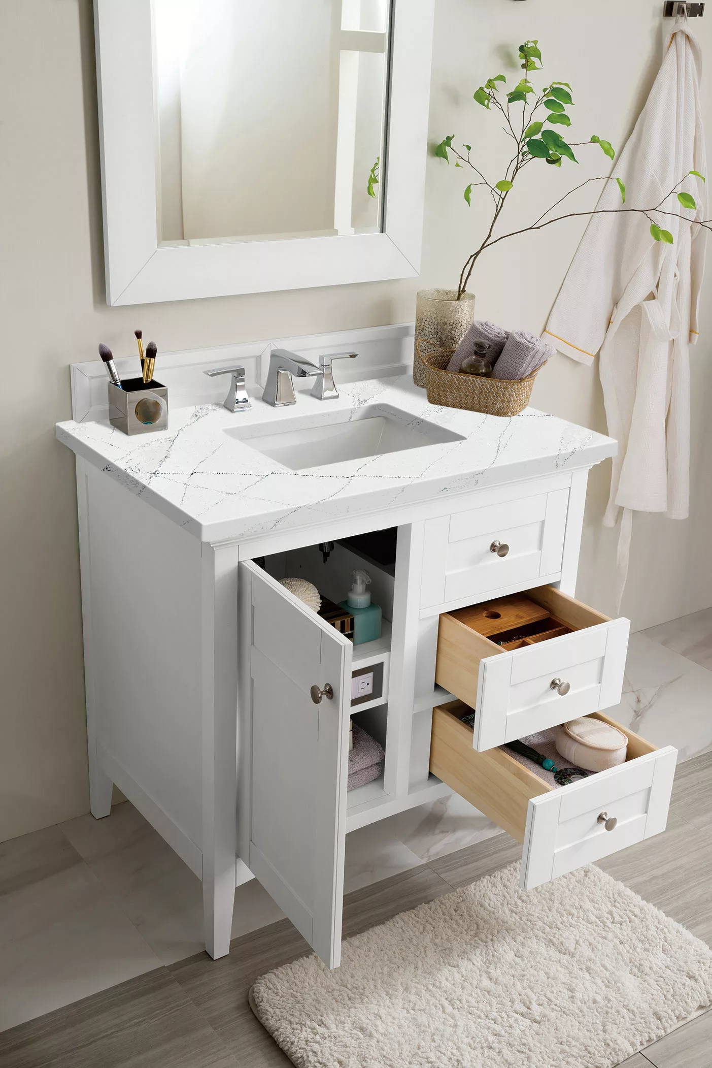 Palisades 36" Single Vanity, Bright White w/ 3 CM Ethereal Noctis Quartz Top - Image 4