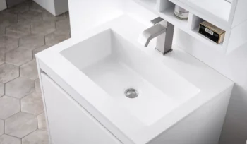 Milan 23.6" Single Vanity, Glossy White, Matte Black w/ Glossy White Composite Stone Top - Image 5