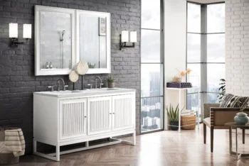 Athens 60" Double Vanity, Glossy White w/ 3 CM Ethereal Noctis Top - Image 2